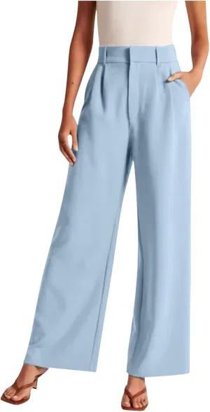 Women's Linen Summer Floral Pant Trousers High Waist Bootcut Loose Fit Palazzo Pants Office