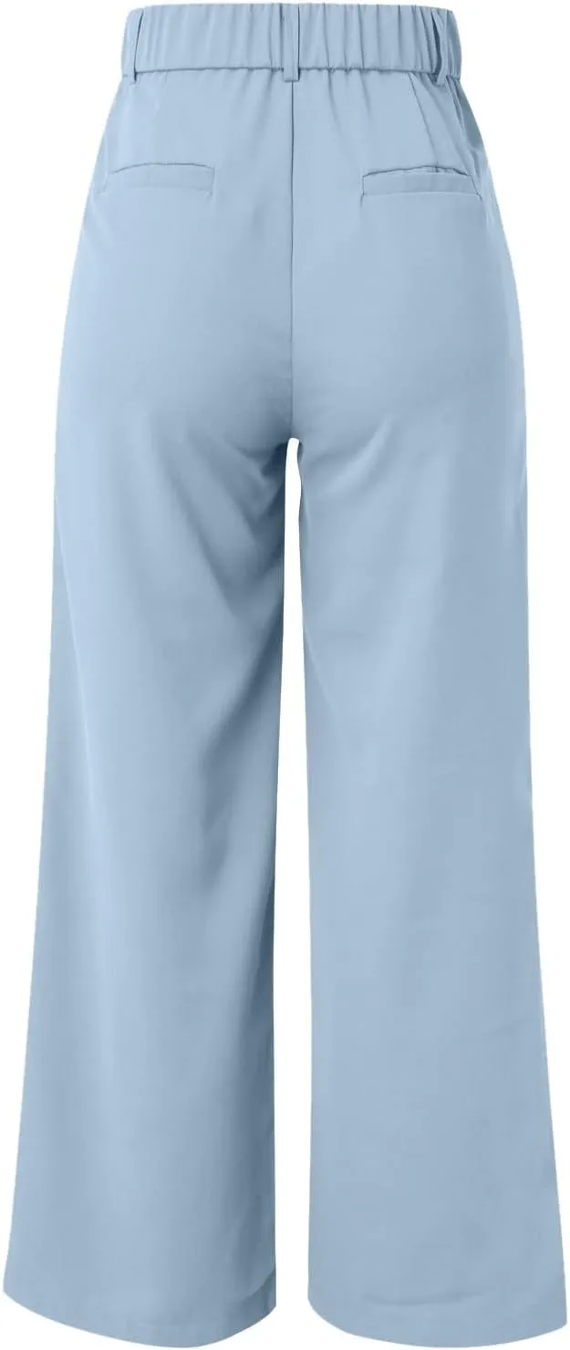 Women's Linen Summer Floral Pant Trousers High Waist Bootcut Loose Fit Palazzo Pants Office