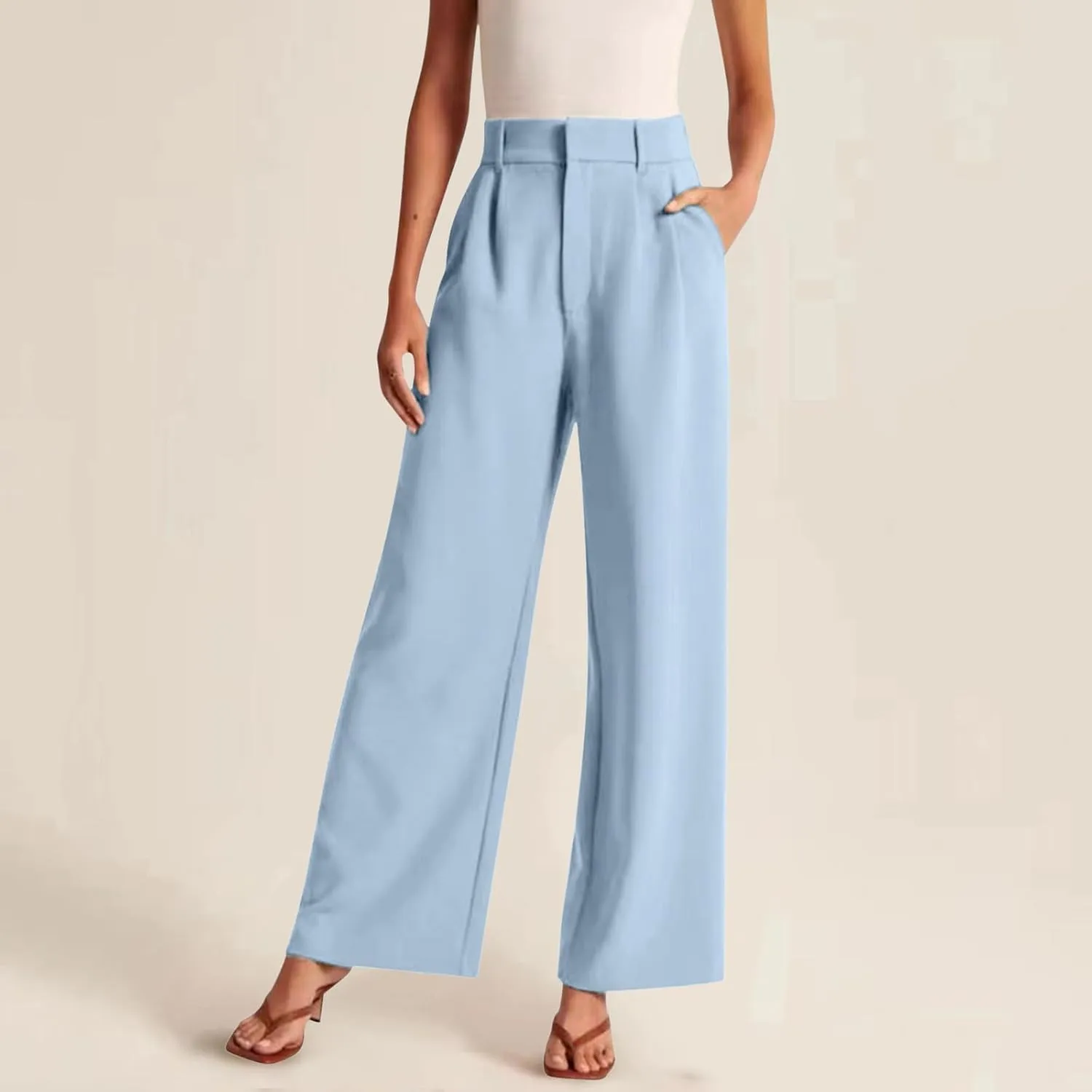 Women's Linen Summer Floral Pant Trousers High Waist Bootcut Loose Fit Palazzo Pants Office