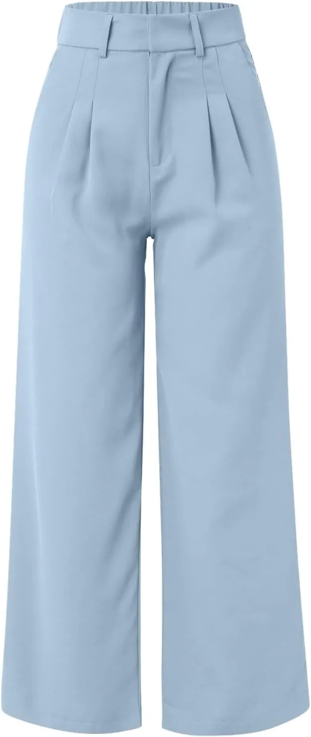 Women's Linen Summer Floral Pant Trousers High Waist Bootcut Loose Fit Palazzo Pants Office