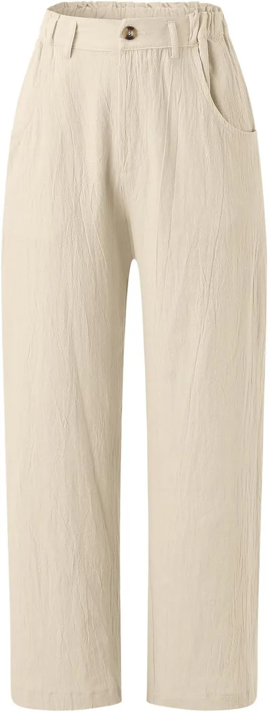 Women's Linen Summer Loose Pant Trousers High Waist Wide Leg Slim Fit Pants Beach