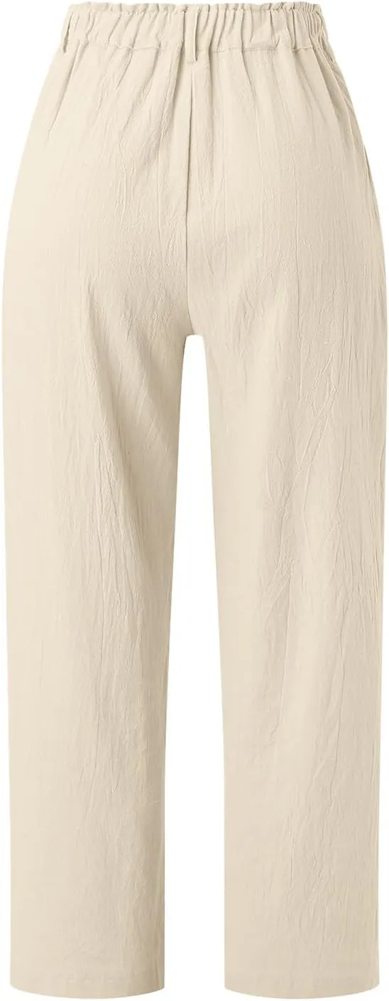 Women's Linen Summer Loose Pant Trousers High Waist Wide Leg Slim Fit Pants Beach