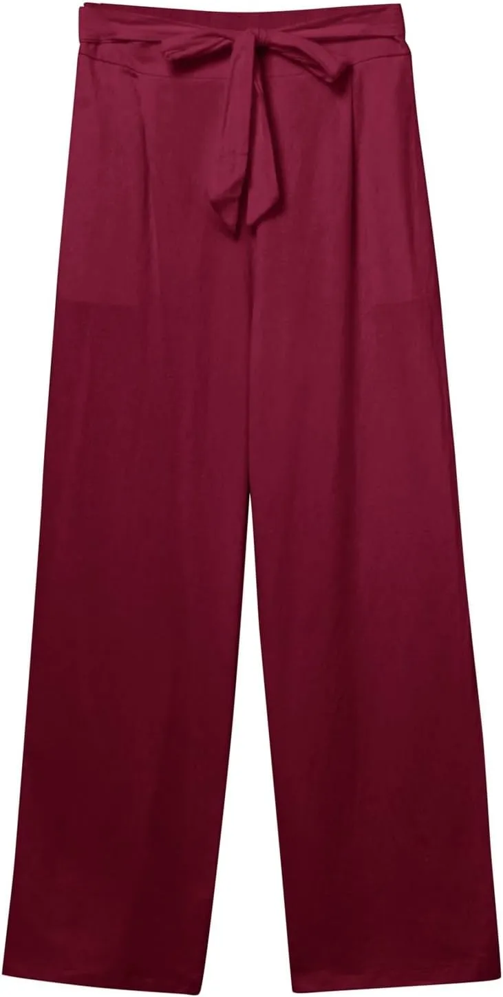 Women's Linen Summer Loose Pants Elastic Waist Long Lounge Slim-Fit Trouser Business Work
