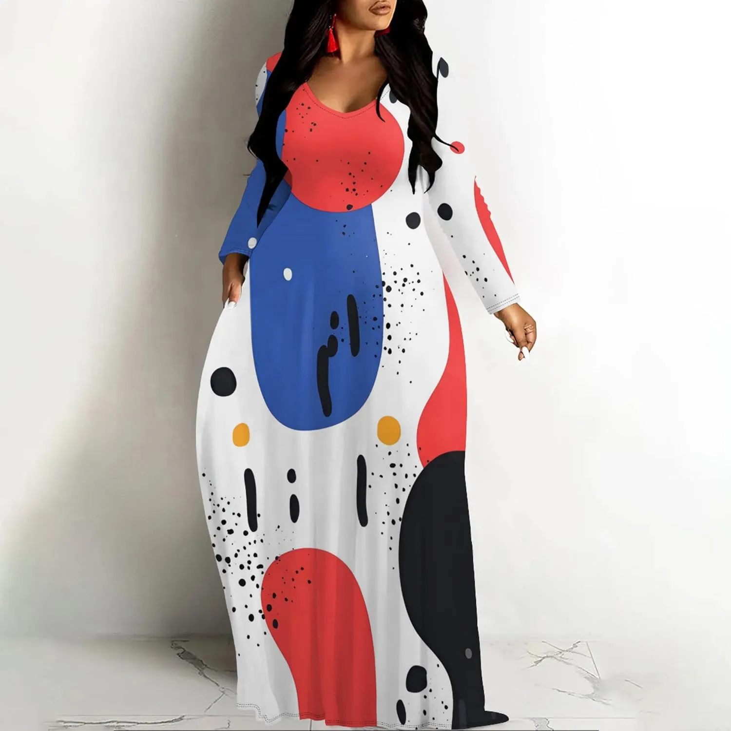 Women's Long Sleeve Plus Size Maxi Dresses T Shirt Boho Sundress Midi Outfit Fall Dress with Pockets