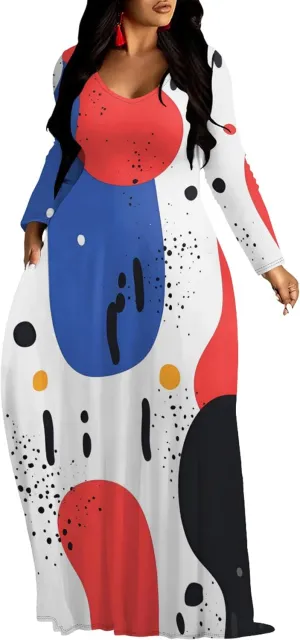 Women's Long Sleeve Plus Size Maxi Dresses T Shirt Boho Sundress Midi Outfit Fall Dress with Pockets