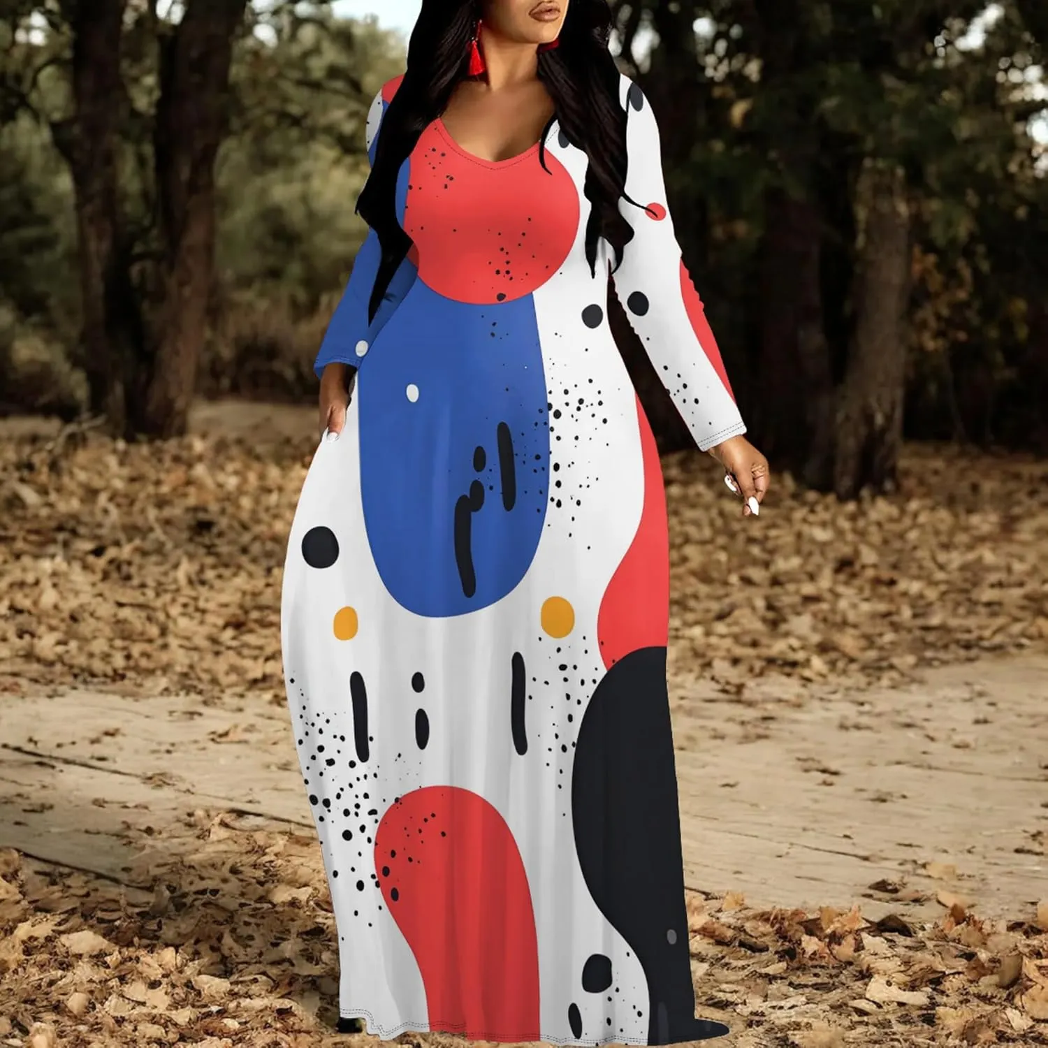 Women's Long Sleeve Plus Size Maxi Dresses T Shirt Boho Sundress Midi Outfit Fall Dress with Pockets