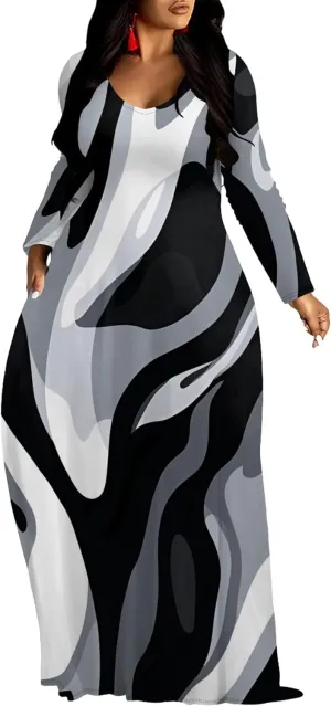 Women's Long Sleeve Plus Size Maxi Dresses T Shirt Boho Sundress Midi Outfit Fall Dress with Pockets