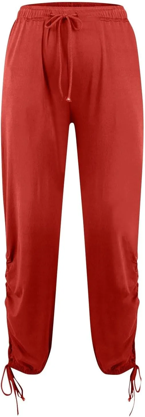 Womens Loose Wide Leg Pants Drawstring Split Hem Palazzo Pants Elastic High Waist Cropped Pants Pleated Trousers