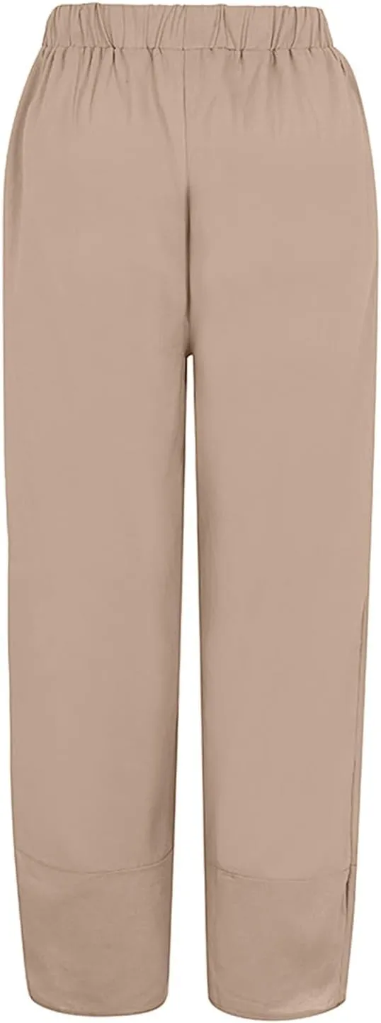 Women's Pants Fashion Baggy Pants Petite Summer Straight Leg Elastic Waist Trousers with Pockets