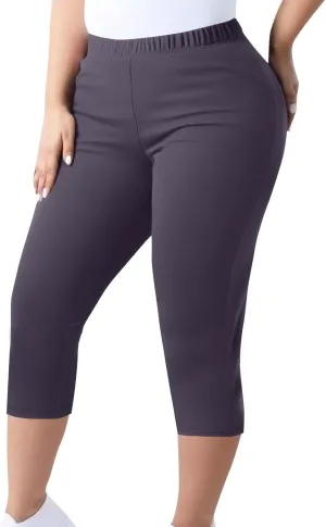 Womens Plus Size Capri Leggings Elastic High Waist Yoga Cropped Pants Tummy Control Oversized Capris Ladies Outfits