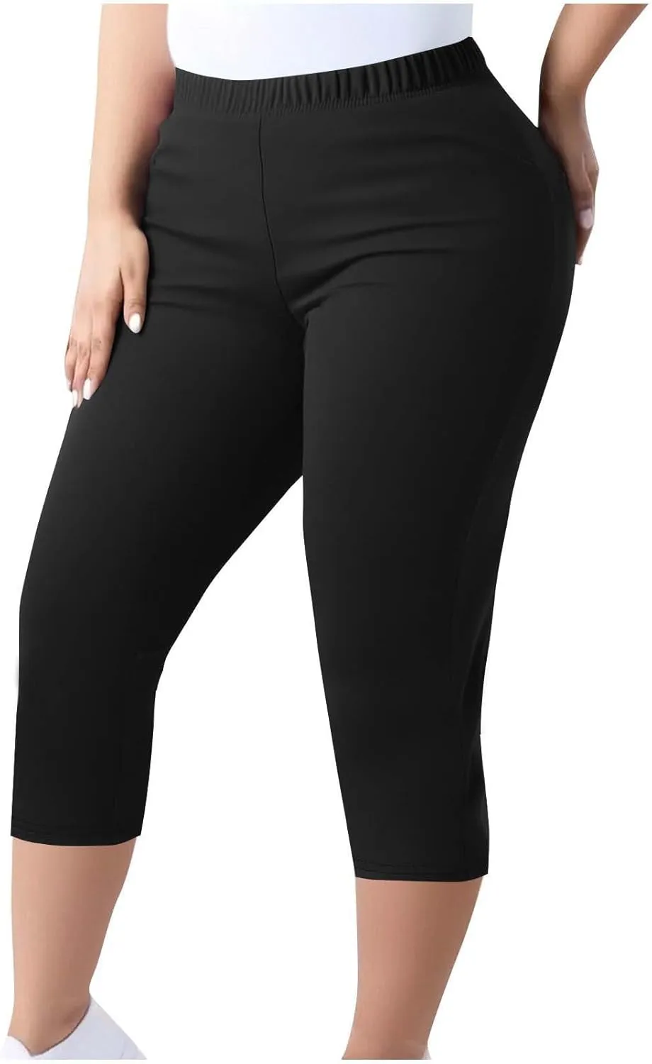 Womens Plus Size Capri Leggings Elastic High Waist Yoga Cropped Pants Tummy Control Oversized Capris Ladies Outfits