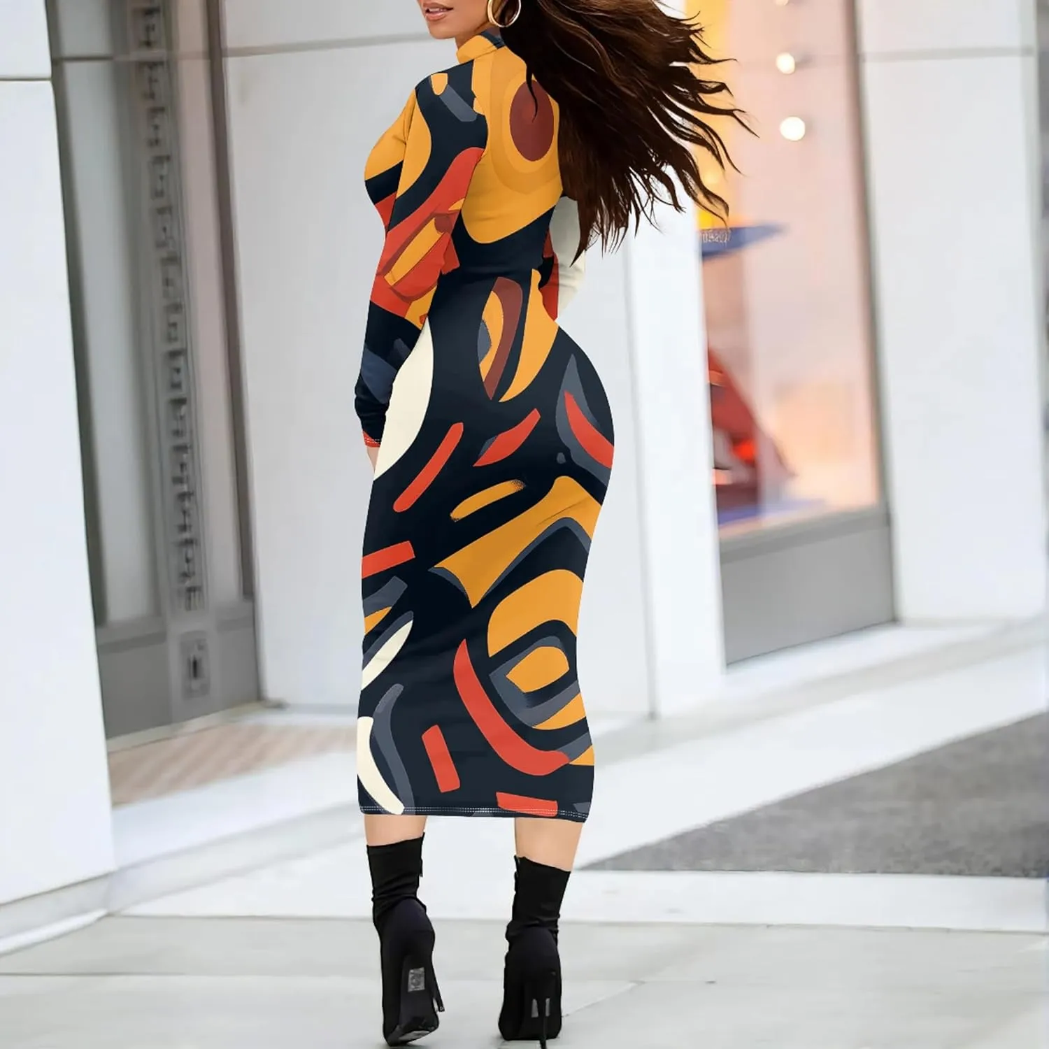 Women's Plus Size Dresses Curvy Women Sexy Tight Long Sleeve Party Bodycon Casual Midi Elegant Basic Pencil Cocktail Dress