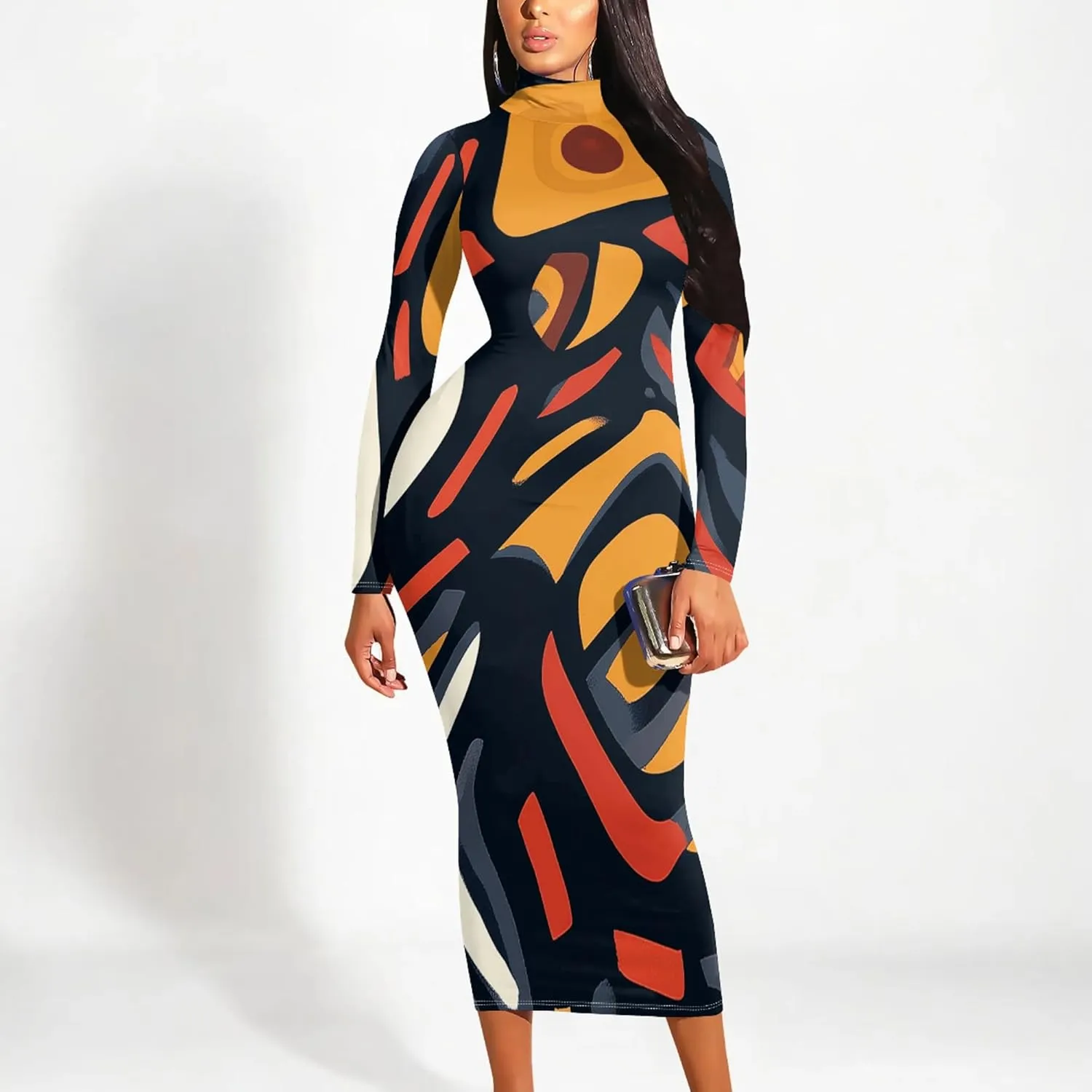 Women's Plus Size Dresses Curvy Women Sexy Tight Long Sleeve Party Bodycon Casual Midi Elegant Basic Pencil Cocktail Dress