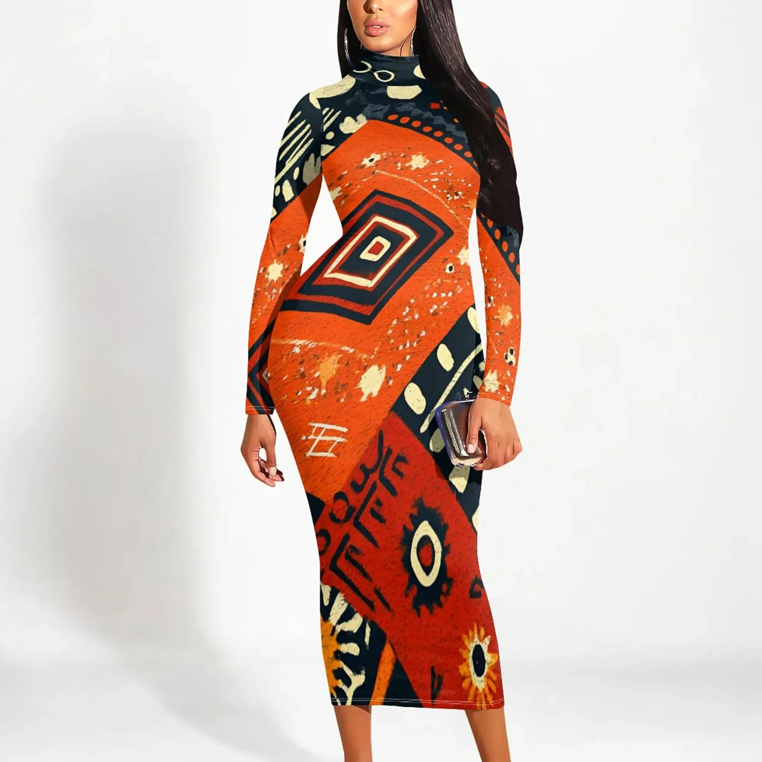 Women's Plus Size Dresses Curvy Women Sexy Tight Long Sleeve Party Bodycon Casual Midi Elegant Basic Pencil Cocktail Dress