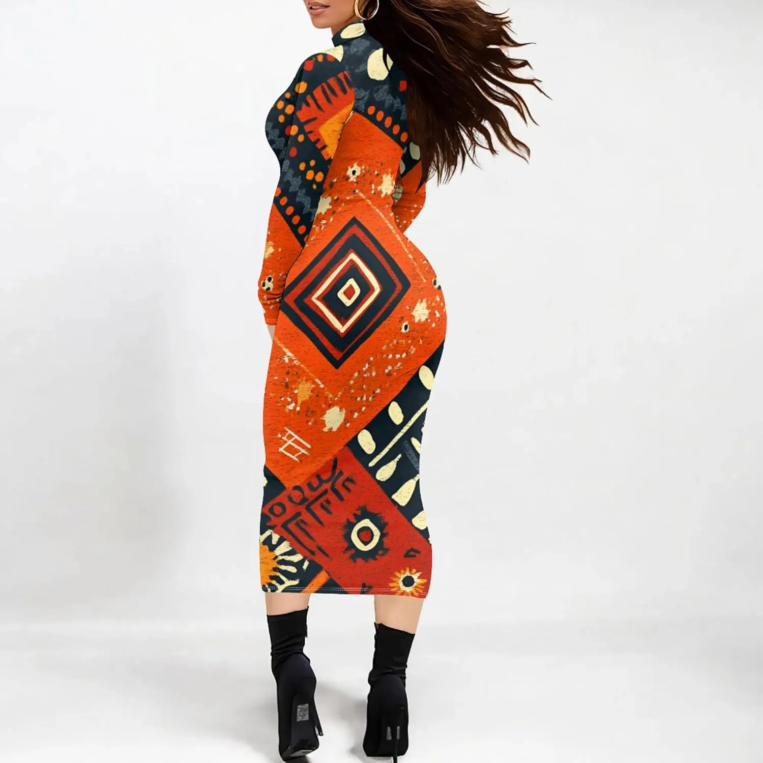 Women's Plus Size Dresses Curvy Women Sexy Tight Long Sleeve Party Bodycon Casual Midi Elegant Basic Pencil Cocktail Dress