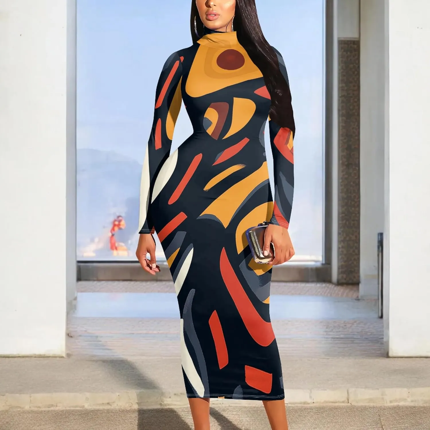 Women's Plus Size Dresses Curvy Women Sexy Tight Long Sleeve Party Bodycon Casual Midi Elegant Basic Pencil Cocktail Dress