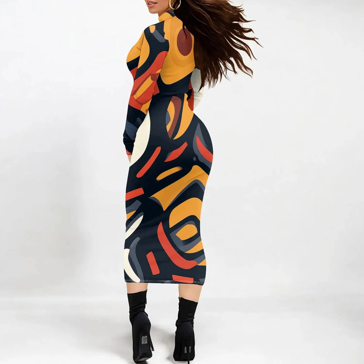 Women's Plus Size Dresses Curvy Women Sexy Tight Long Sleeve Party Bodycon Casual Midi Elegant Basic Pencil Cocktail Dress