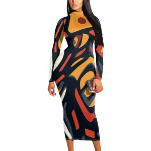 Women's Plus Size Dresses Curvy Women Sexy Tight Long Sleeve Party Bodycon Casual Midi Elegant Basic Pencil Cocktail Dress