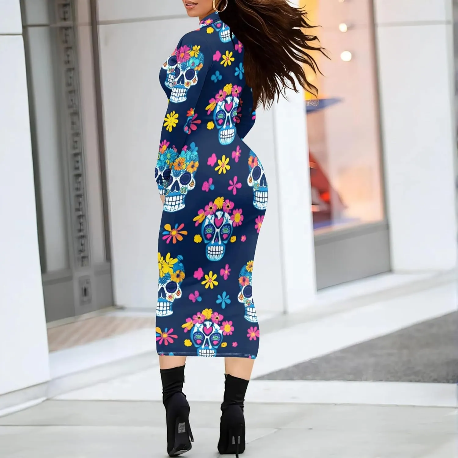 Women's Plus Size Dresses Curvy Women Sexy Tight Long Sleeve Party Bodycon Casual Midi Elegant Basic Pencil Cocktail Dress
