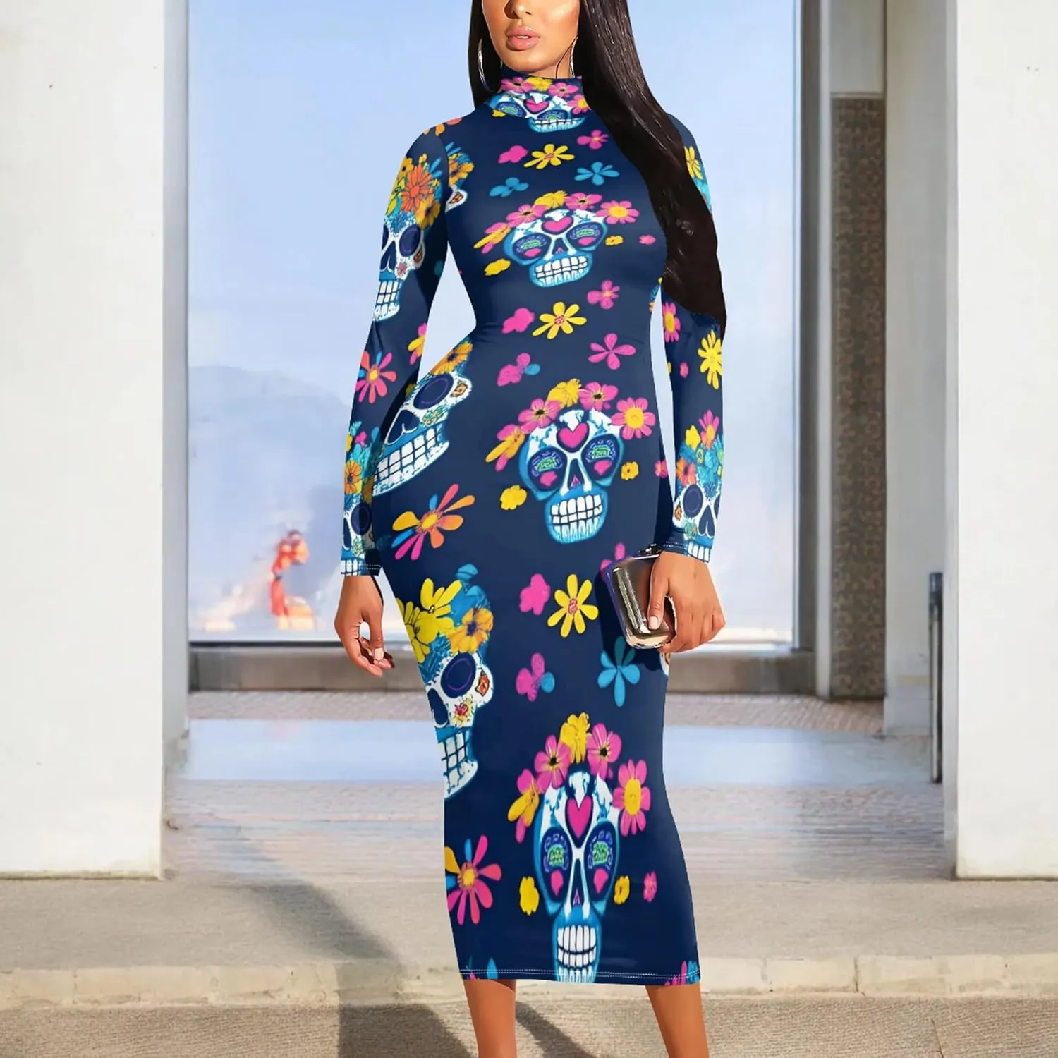 Women's Plus Size Dresses Curvy Women Sexy Tight Long Sleeve Party Bodycon Casual Midi Elegant Basic Pencil Cocktail Dress