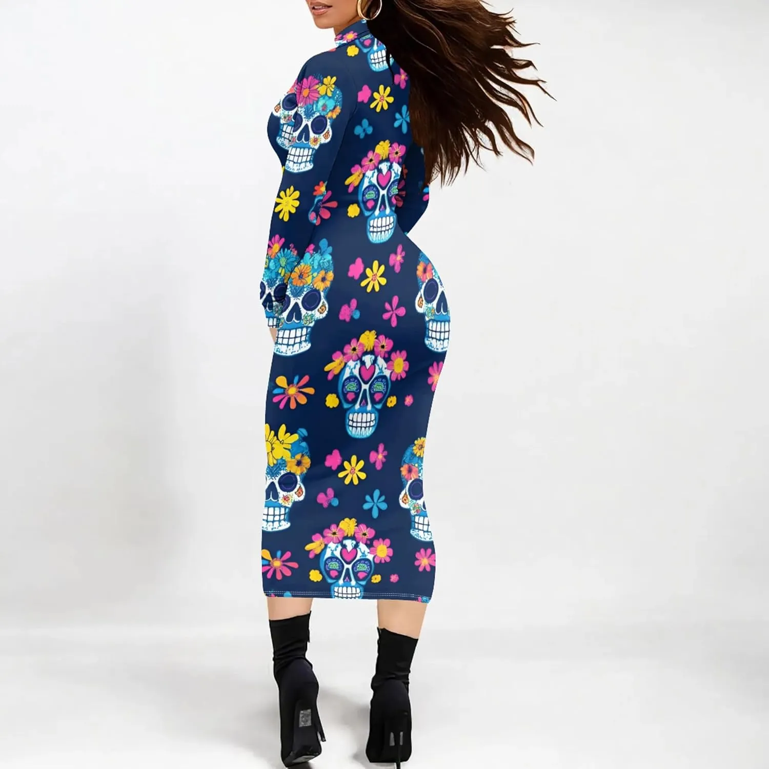 Women's Plus Size Dresses Curvy Women Sexy Tight Long Sleeve Party Bodycon Casual Midi Elegant Basic Pencil Cocktail Dress