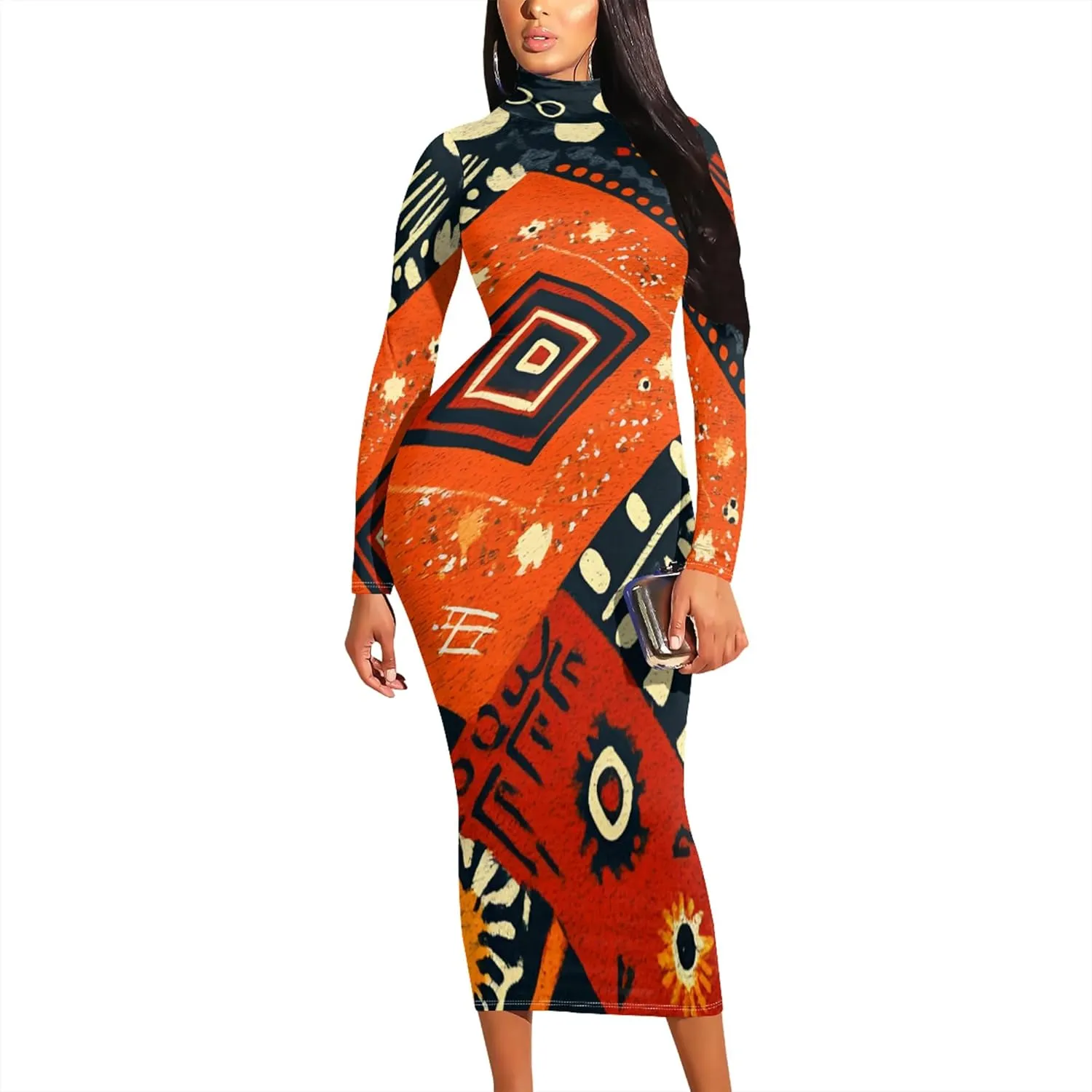 Women's Plus Size Dresses Curvy Women Sexy Tight Long Sleeve Party Bodycon Casual Midi Elegant Basic Pencil Cocktail Dress
