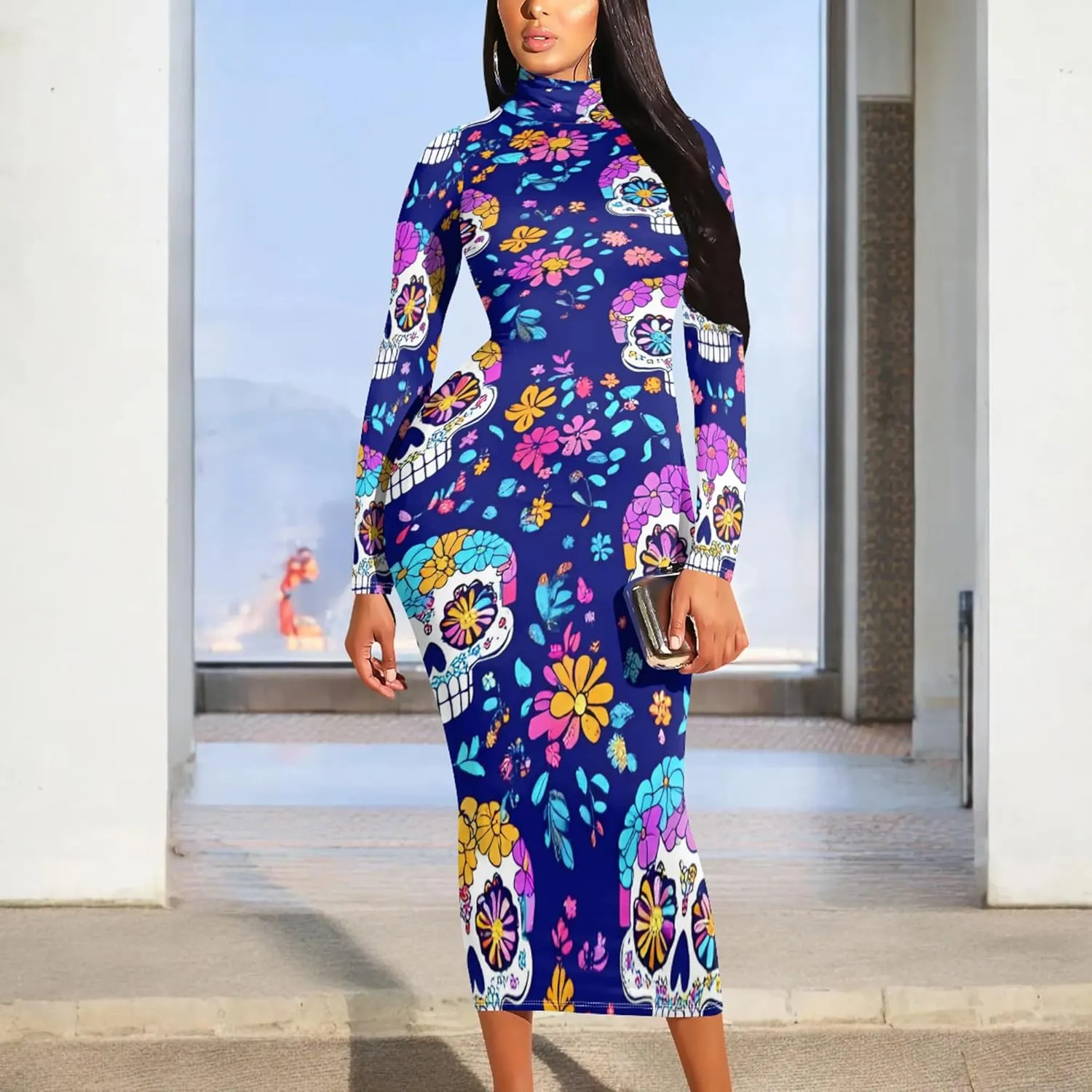 Women's Plus Size Dresses Curvy Women Sexy Tight Long Sleeve Party Bodycon Casual Midi Elegant Basic Pencil Cocktail Dress