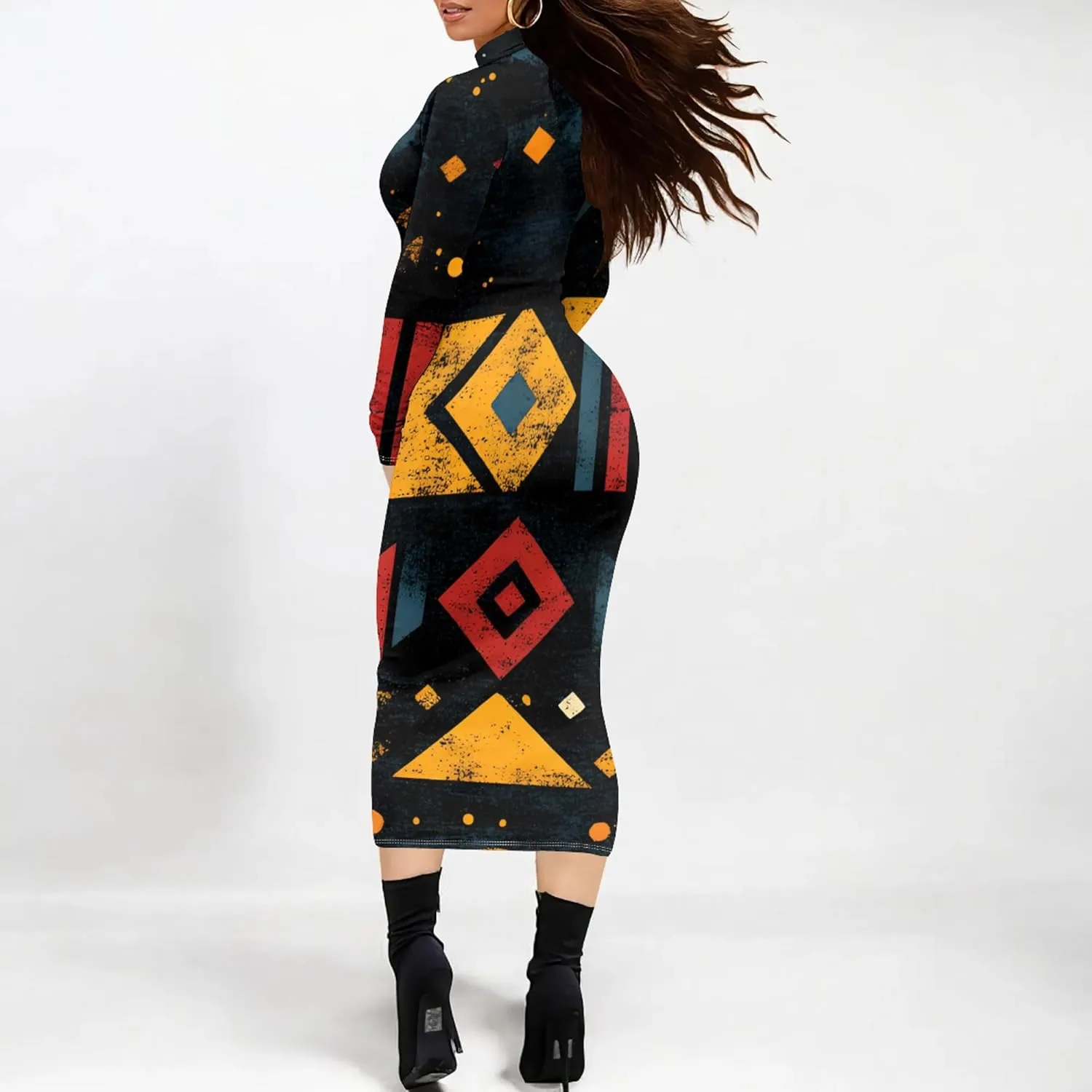 Women's Plus Size Dresses Curvy Women Sexy Tight Long Sleeve Party Bodycon Casual Midi Elegant Basic Pencil Cocktail Dress
