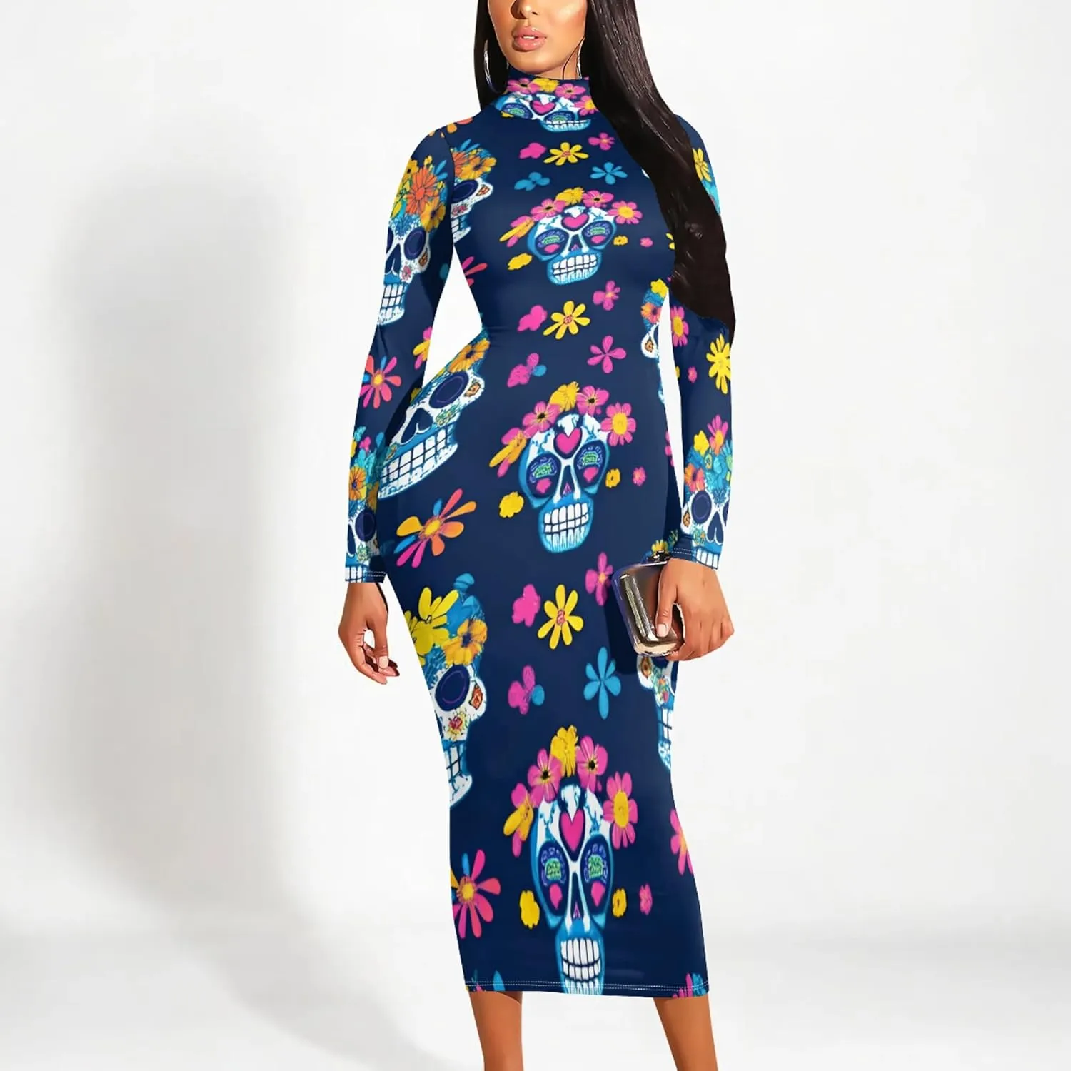 Women's Plus Size Dresses Curvy Women Sexy Tight Long Sleeve Party Bodycon Casual Midi Elegant Basic Pencil Cocktail Dress