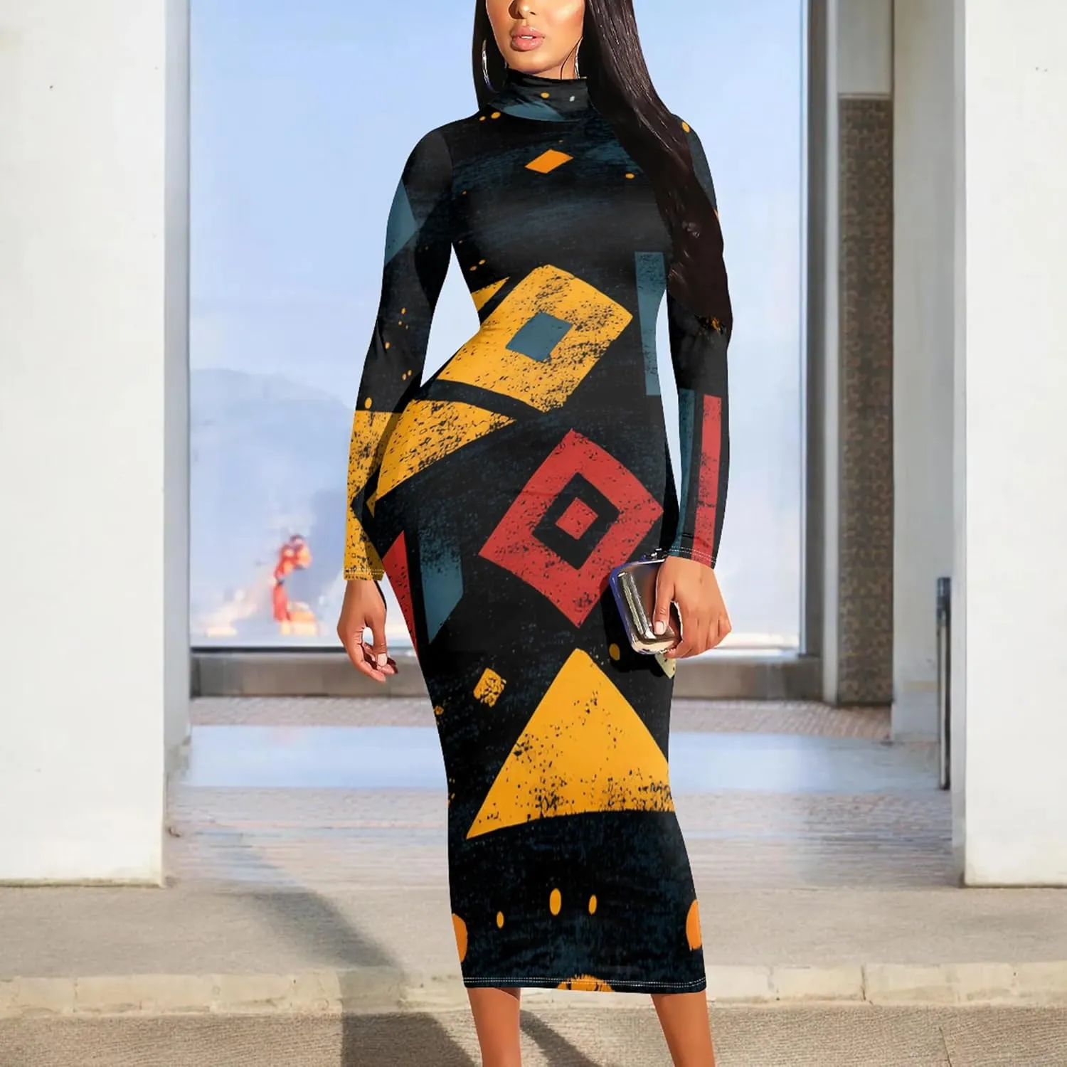 Women's Plus Size Dresses Curvy Women Sexy Tight Long Sleeve Party Bodycon Casual Midi Elegant Basic Pencil Cocktail Dress