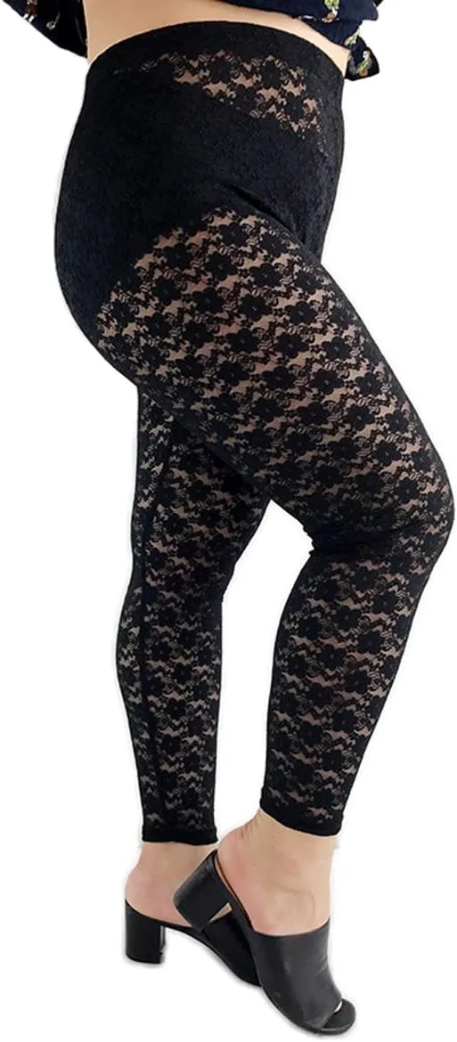 Women's Plus Size Stretchy Lace Pattern Capris Leggings Tights