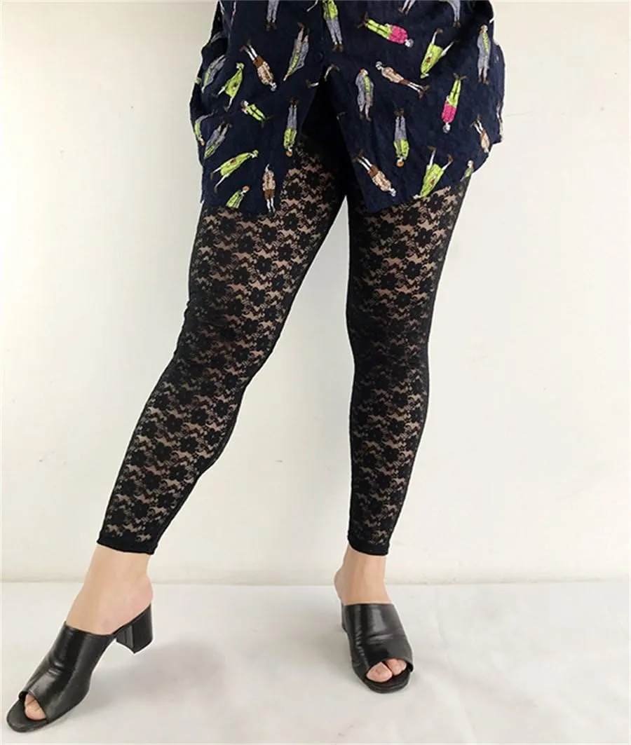 Women's Plus Size Stretchy Lace Pattern Capris Leggings Tights