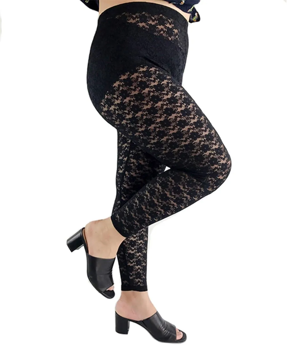 Women's Plus Size Stretchy Lace Pattern Capris Leggings Tights