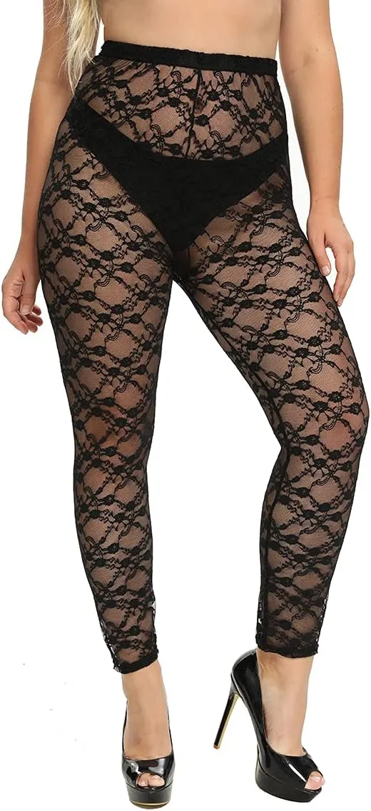 Women's Plus Size Stretchy Lace Pattern Capris Leggings Tights