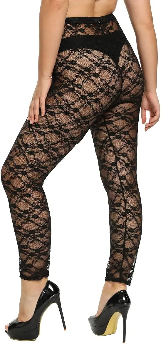 Women's Plus Size Stretchy Lace Pattern Capris Leggings Tights
