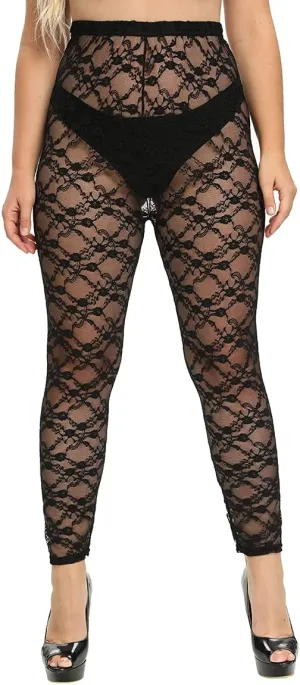 Women's Plus Size Stretchy Lace Pattern Capris Leggings Tights