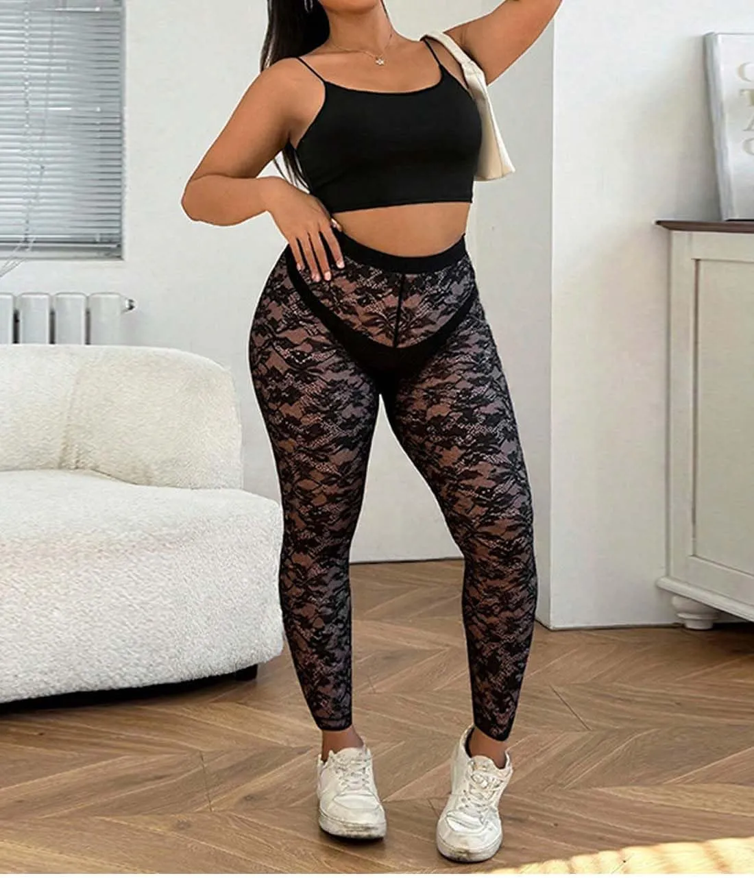 Women's Sexy See Through Sheer Mesh Pants Leggings High Waist Casual Sweatpants Tights