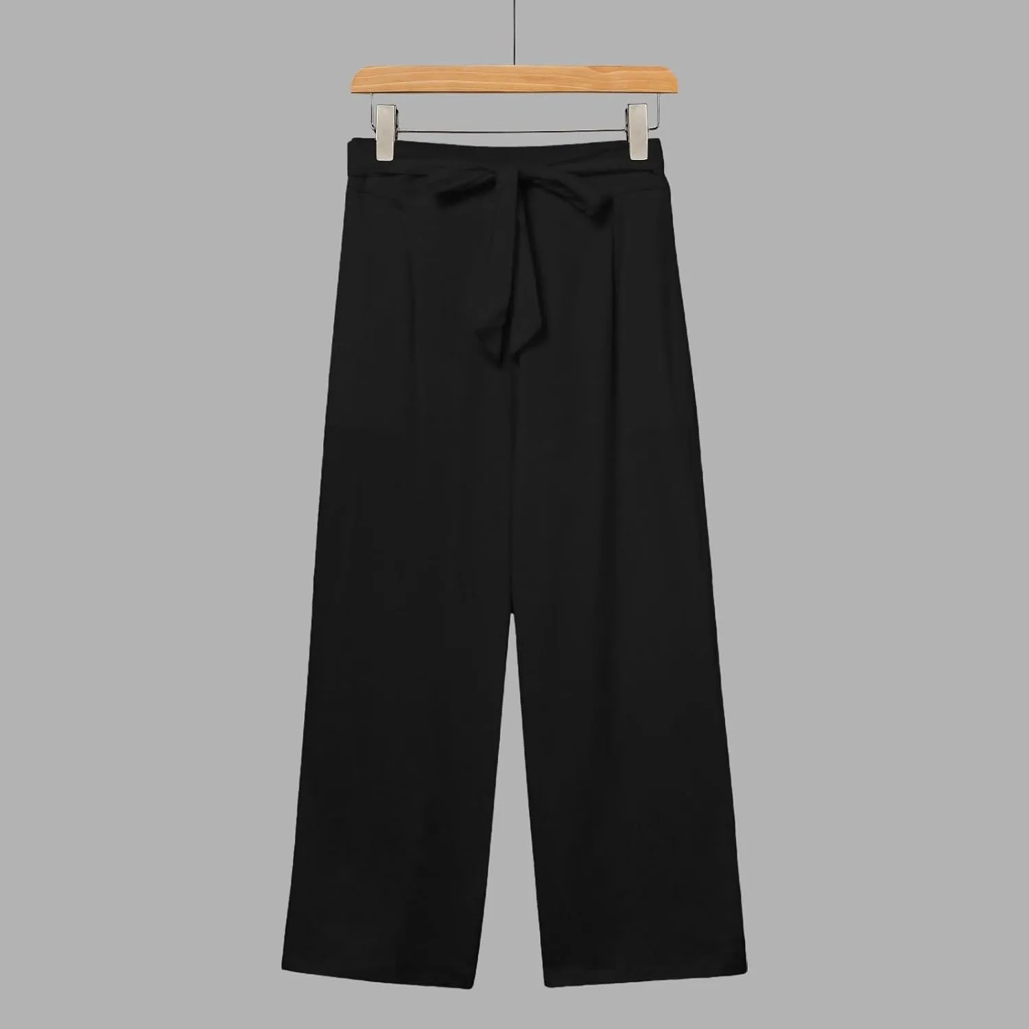 Women's Solid Cotton Linen Straight Capris Summer High Waist Lounge Trousers Comfy Breathable Casual Pants with Ribbon