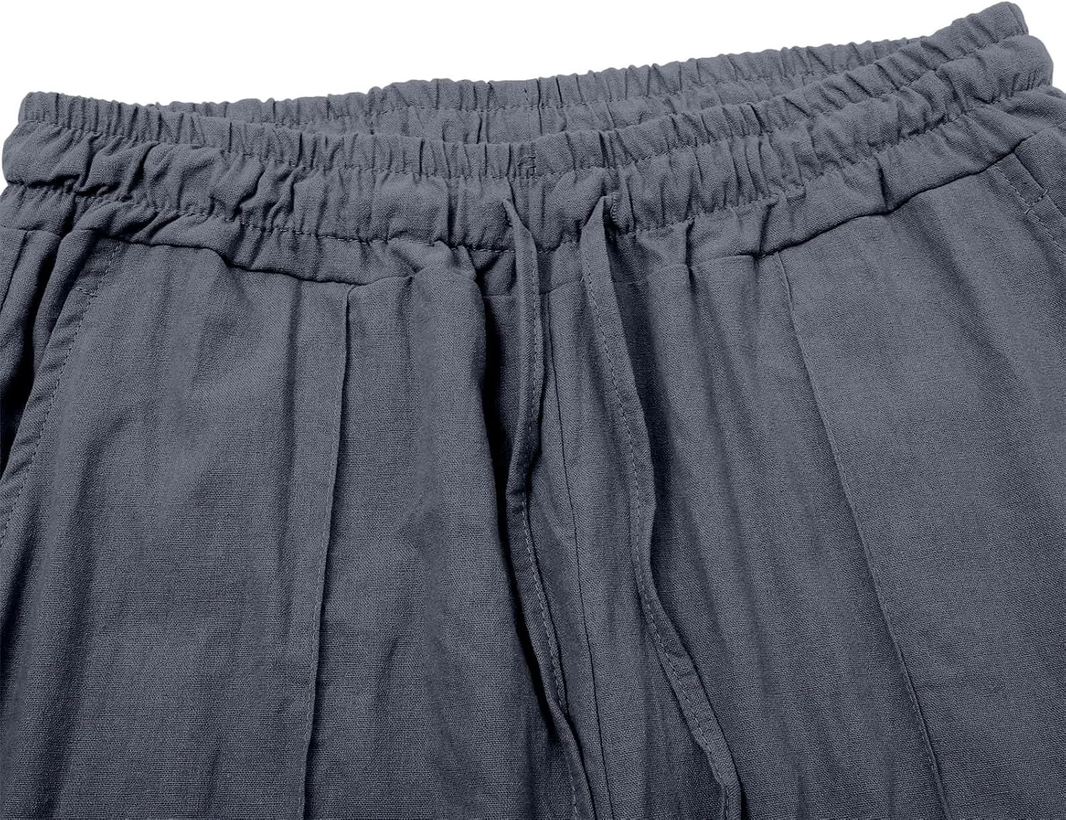 Women's Solid Cotton Linen Straight Pants Drawstring Lightweight Summer Relax Fit Trouser Wide Leg Trousers with Pockets