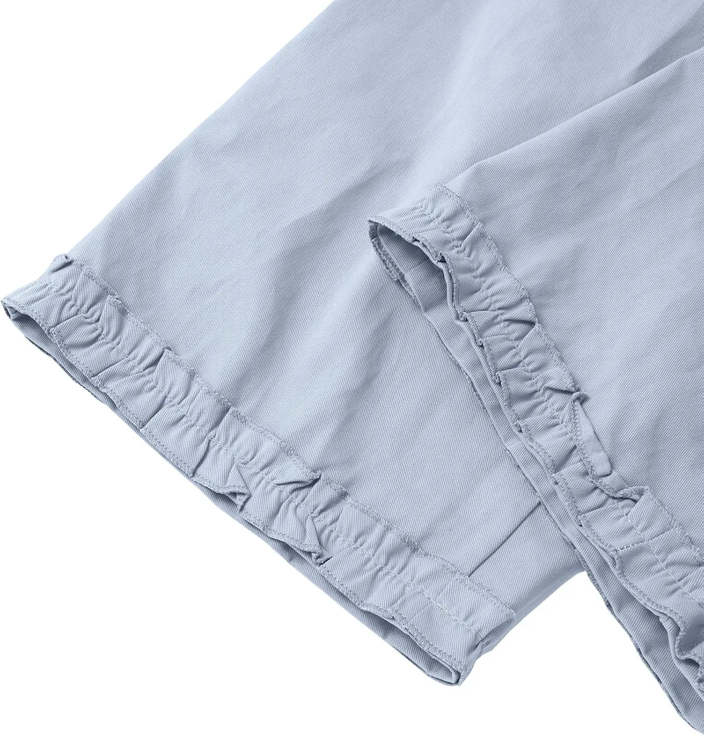 Women's Solid Cotton Linen Straight Pants Lace Ruffle Casual Trouser with Pockets Summer Vintage Elastic Waist Flowy Pants