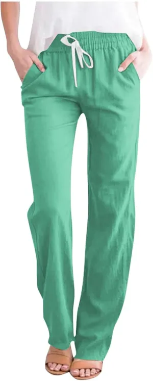 Women's Stretchy Wide Leg Palazzo Winter Flowy Yoga Slacks with Pockets Flare Leggings High Waisted