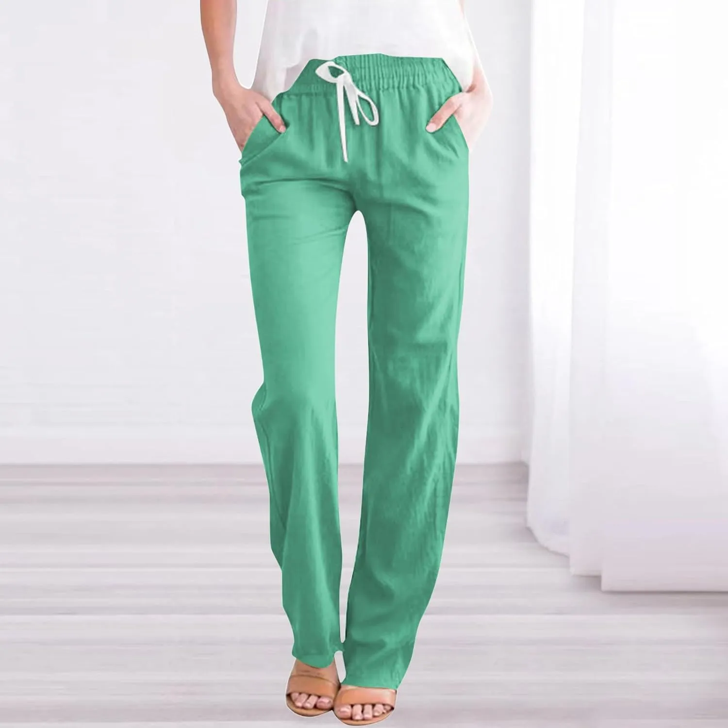Women's Stretchy Wide Leg Palazzo Winter Flowy Yoga Slacks with Pockets Flare Leggings High Waisted