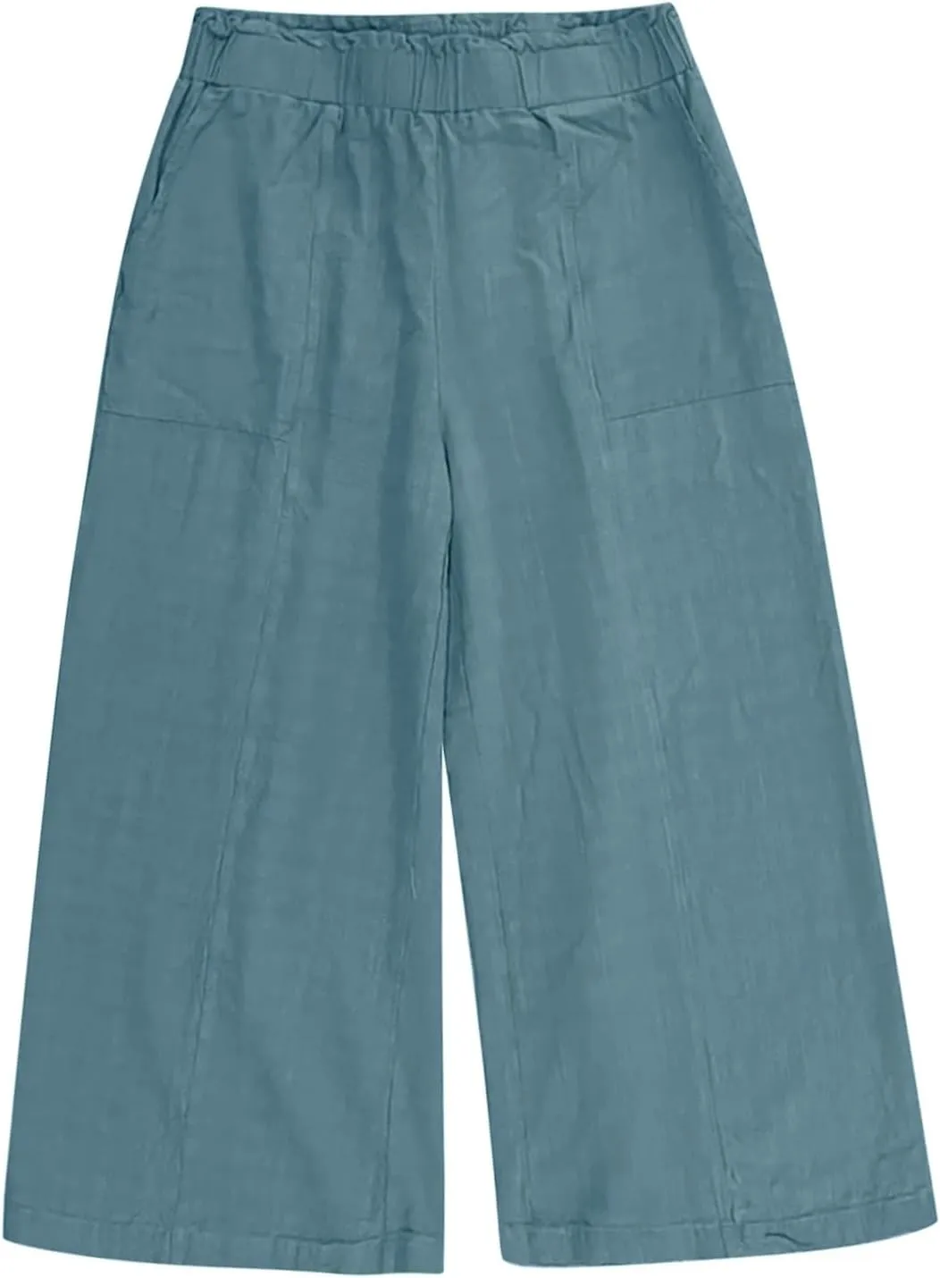 Womens Summer Cotton Linen Loose Pants Casual Straight Elastic Pant Pure Color Wide Leg High Waisted Trousers