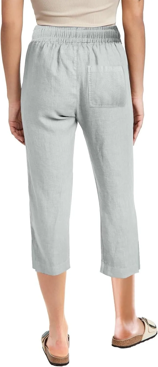 Womens Summer Mix Cotton Linen Palazzo Pants Beach Casual Pants Linen Trousers Beach Vacation