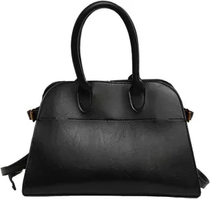 Womens Tote Bag Faux Leather Top Handle Bag Retro Shoulder Satchel with Straps for Women(Black)