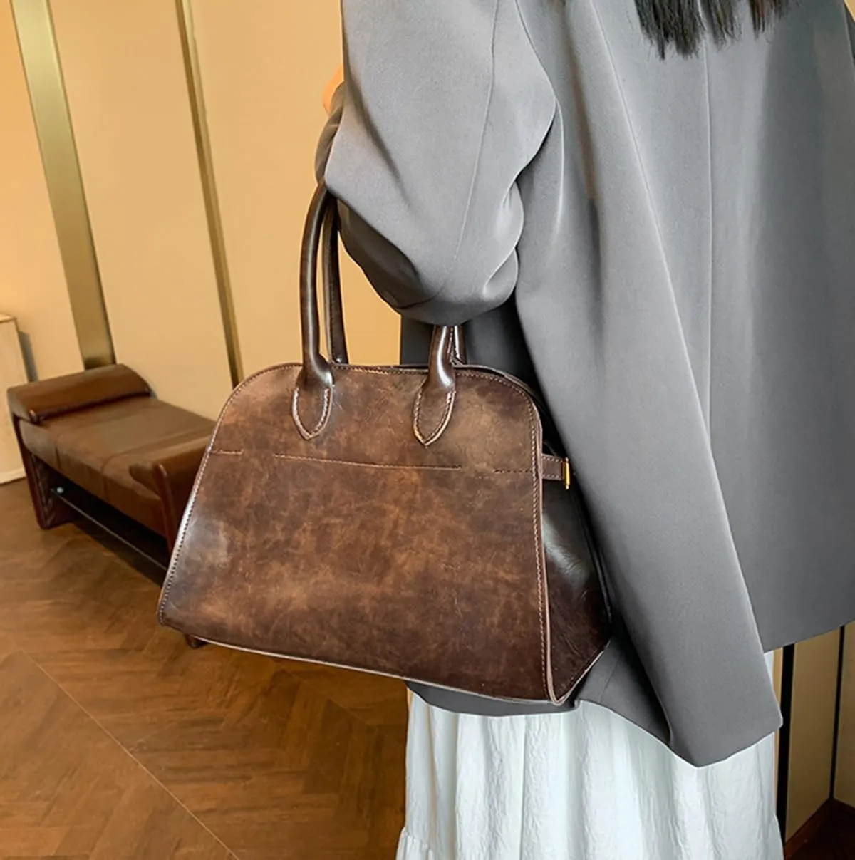 Womens Tote Bag Faux Leather Top Handle Bag Retro Shoulder Satchel with Straps for Women(Coffee)
