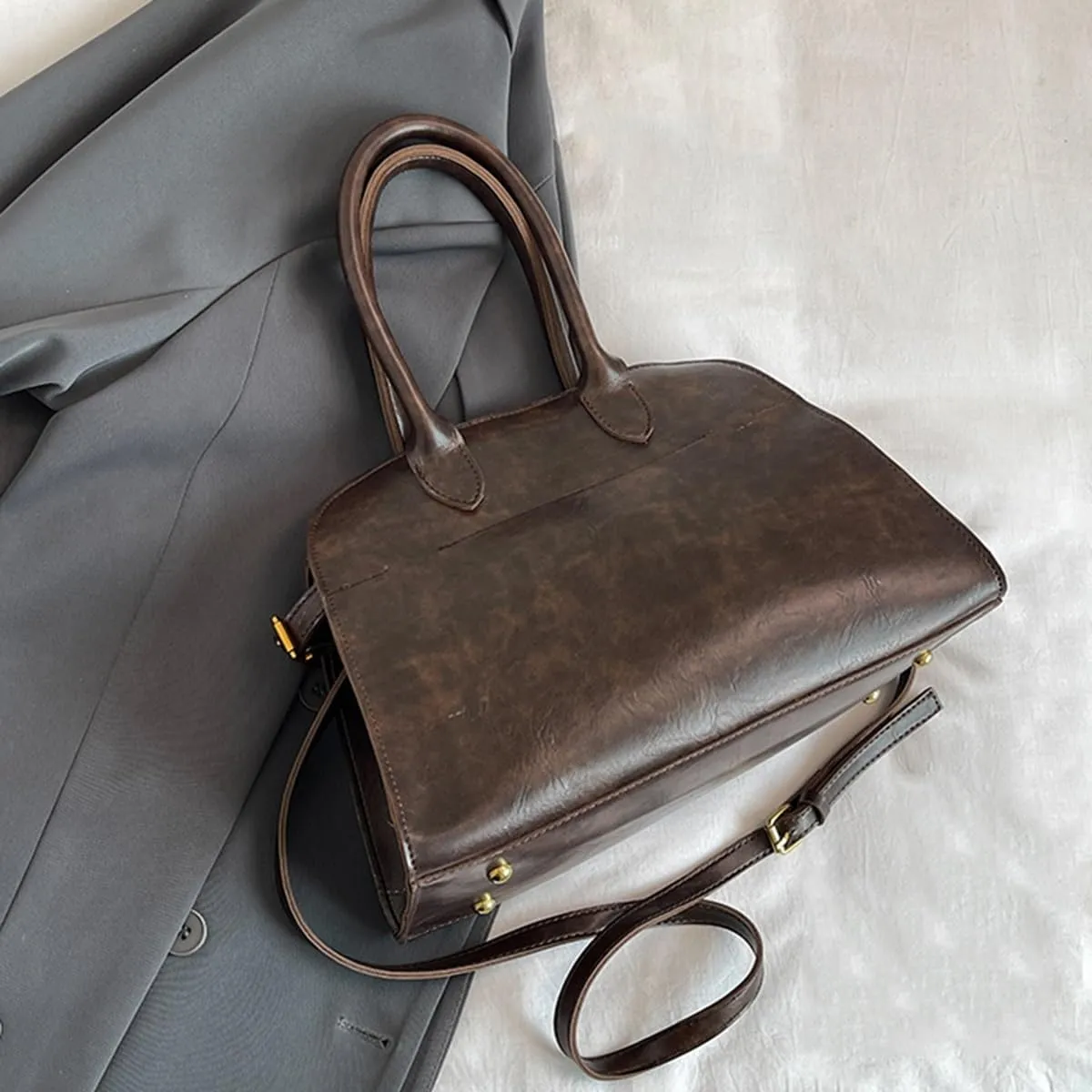 Womens Tote Bag Faux Leather Top Handle Bag Retro Shoulder Satchel with Straps for Women(Coffee)