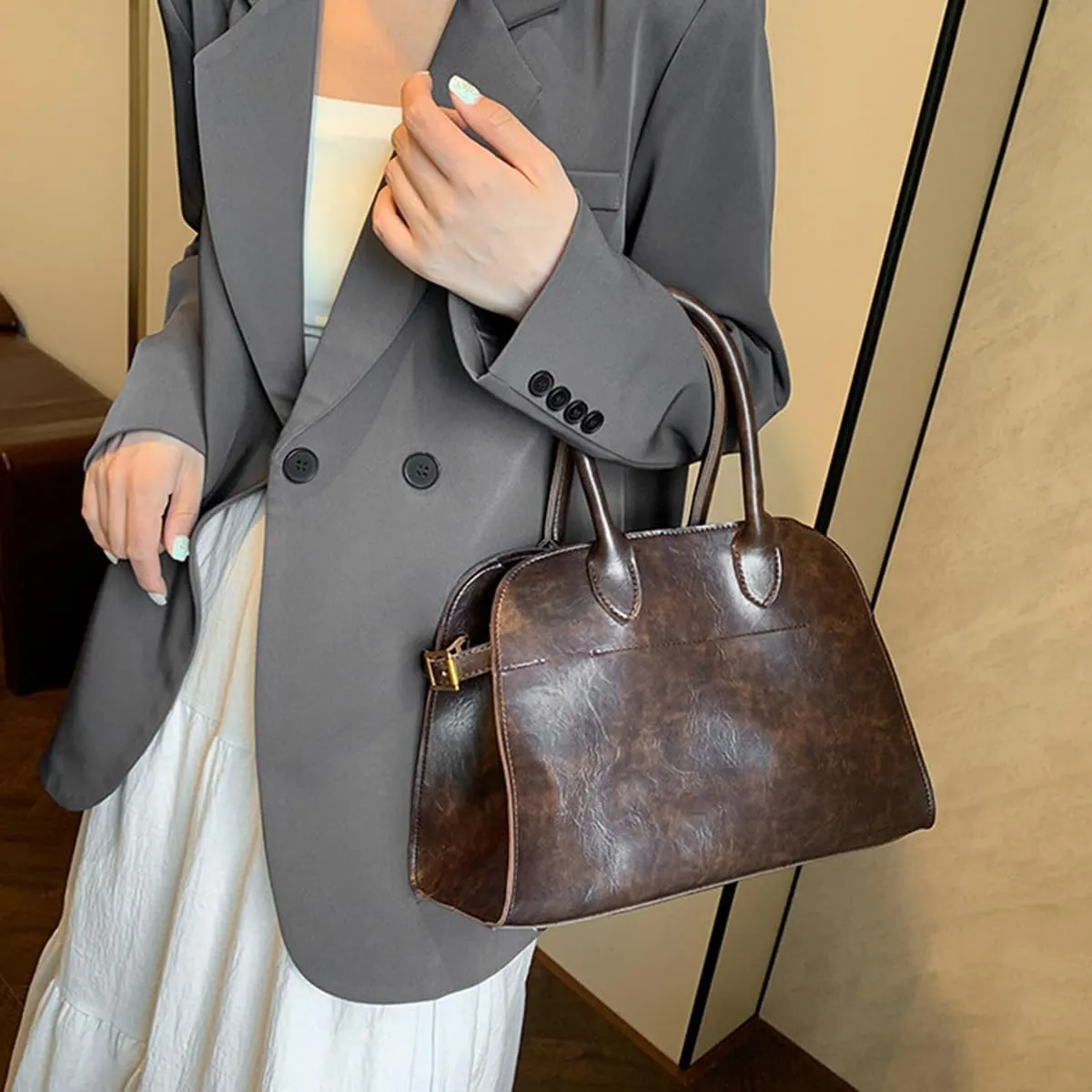 Womens Tote Bag Faux Leather Top Handle Bag Retro Shoulder Satchel with Straps for Women(Coffee)