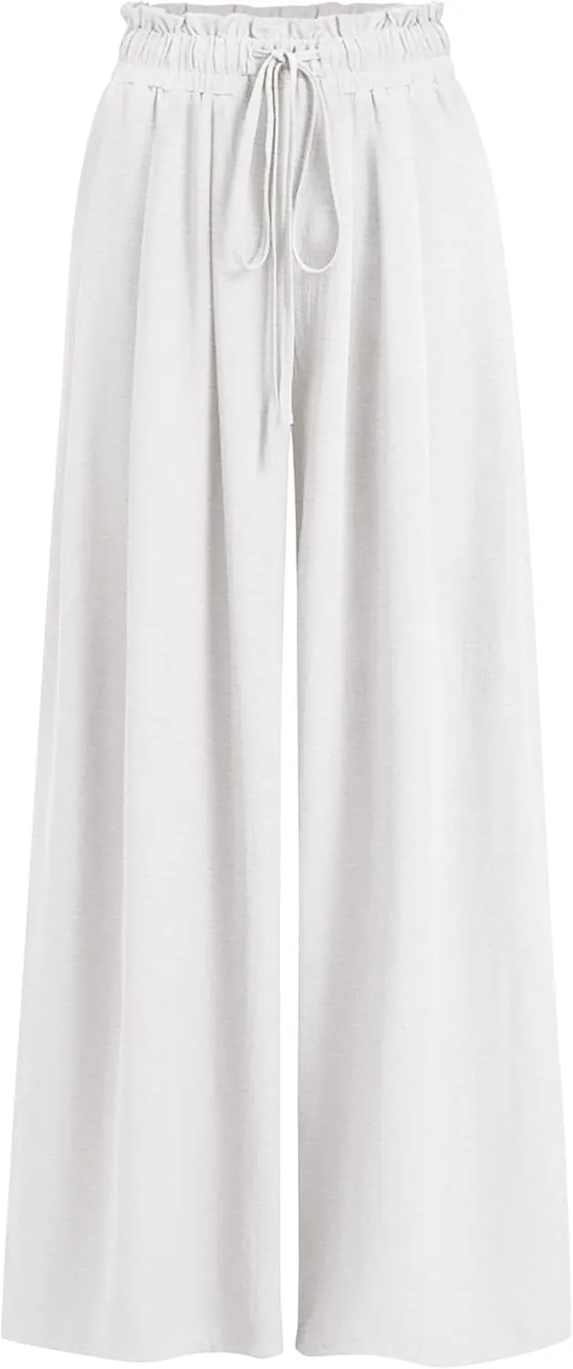 Womens Wide Leg Casual Pants with Pockets Loose Flowy High Waisted Lounge Trousers