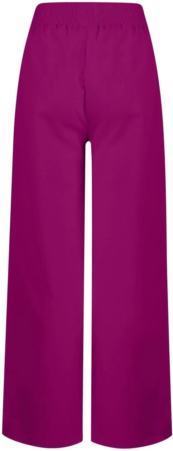 Womens Wide Leg Palazzo Pants Cotton-Linen High Waisted Button Trousers Summer Casual Long Lounge Pant